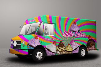 How does the food truck wrap attract clients?