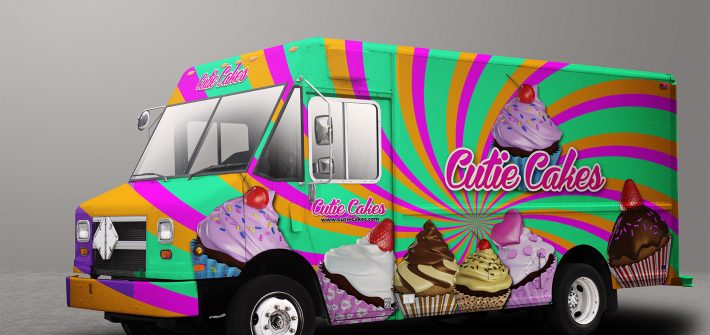 How does the food truck wrap attract clients?
